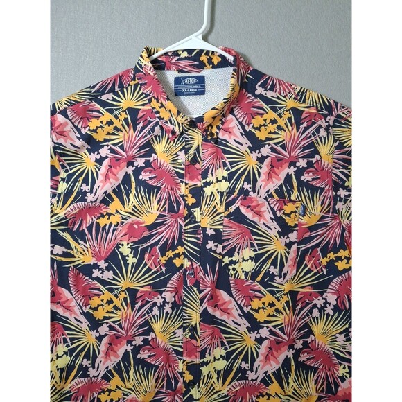 AFTCO Hawaiian Shirt Mens 2XL XXL Button Down Short Sleeve Vented Fishing - Picture 2 of 7